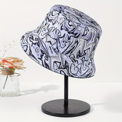 Grey Stripe Print Bucket Hat Tie Dye Reversible Fisherman Cap