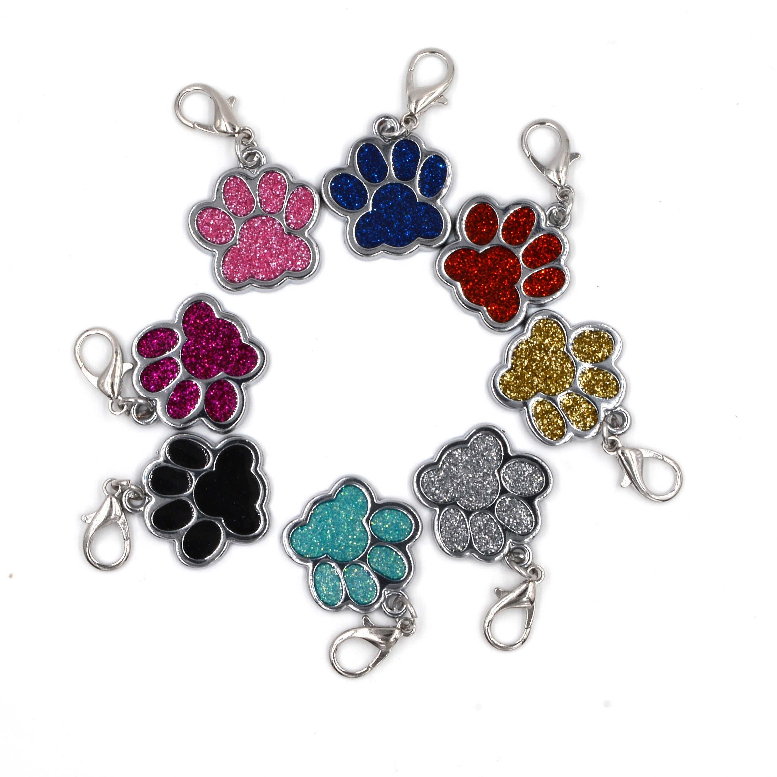 2pcs Glitter Engraved Dog Tag Keychain Footprint Paw Print Pet Tag Zinc Alloy