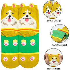 5 Pairs Dog Patterned Crew Socks Women's Stockings