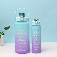 2pcs Gradient Sports Water Bottle with Straw 2000ml 750ml Large Capacity