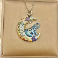 Colorful Funky Animals Elephant Moon Pendant Necklace Jewelry Accessories