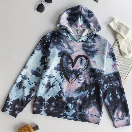 Girls Tie Dye Heart Print Hoodie Kids Clothes