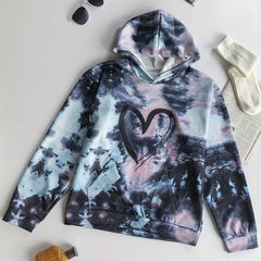 Girls Tie Dye Heart Print Hoodie Kids Clothes