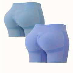 2pcs High Waist Yoga Shorts Slim Fit Butt Lifting Seamless Sports Shorts