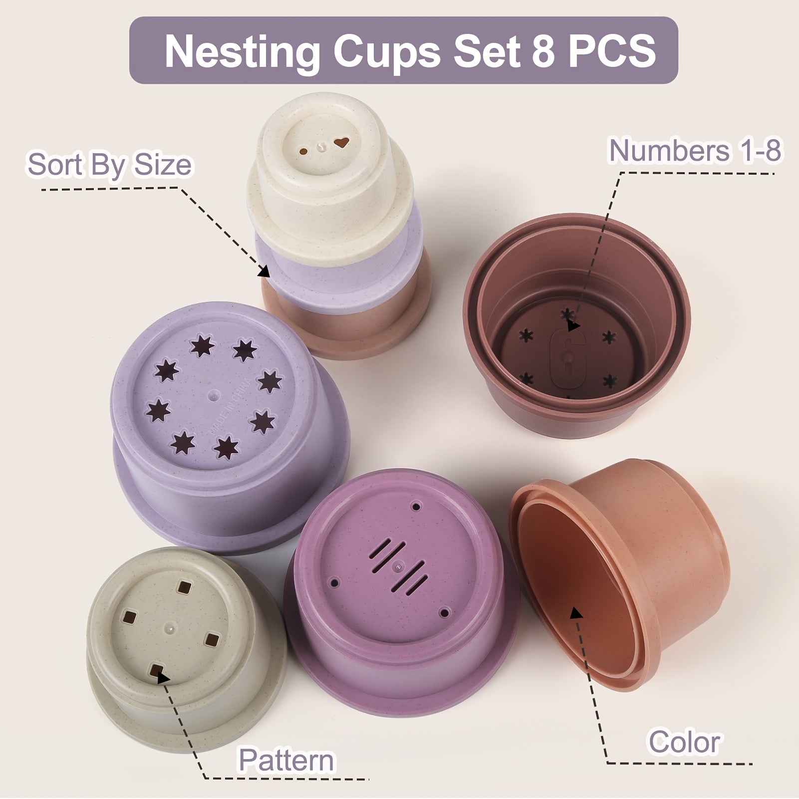 Toddler Stacking Bath Cup Toys Baby 8PCS Stackable Nesting Cups for Girls
