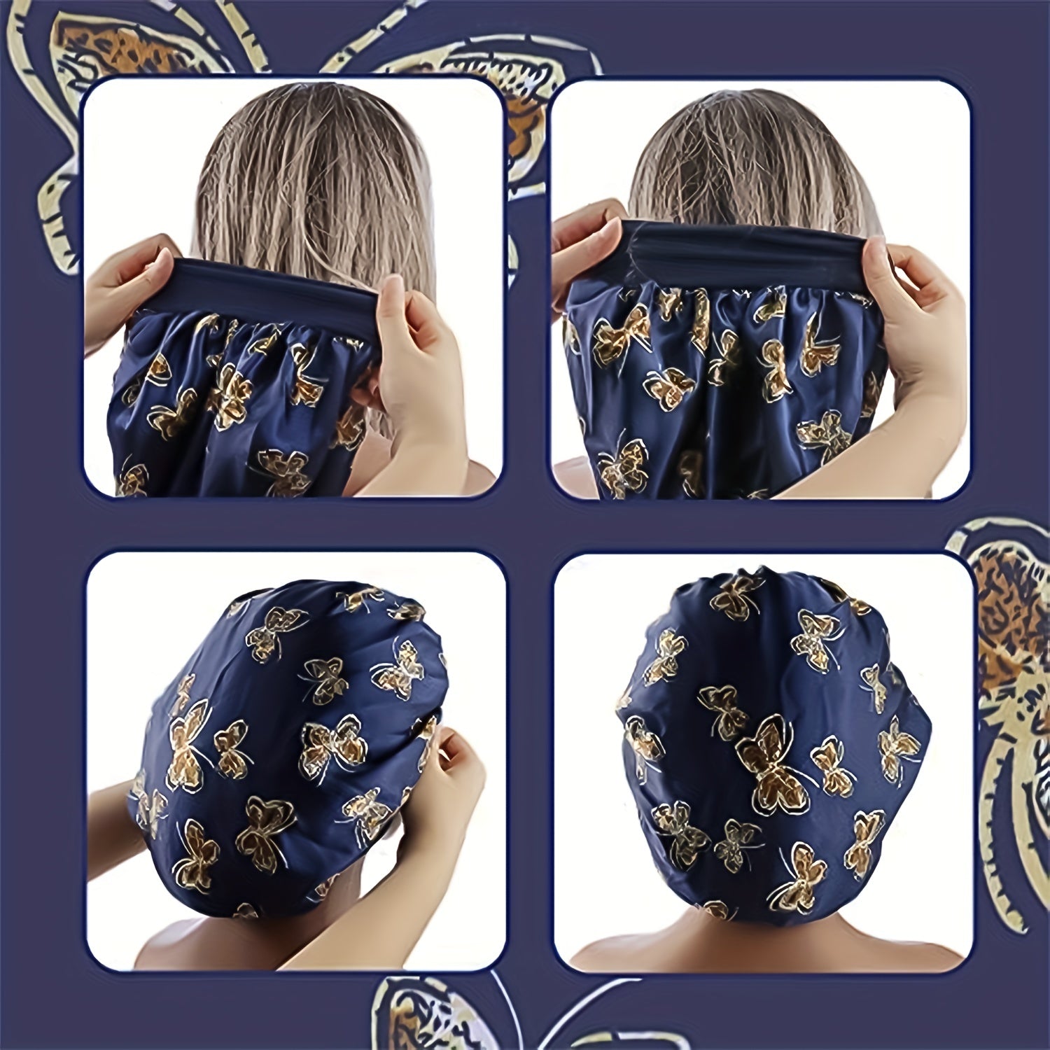 Soft Butterfly Print Satin Hair Bonnet for Styling and Sleeping
