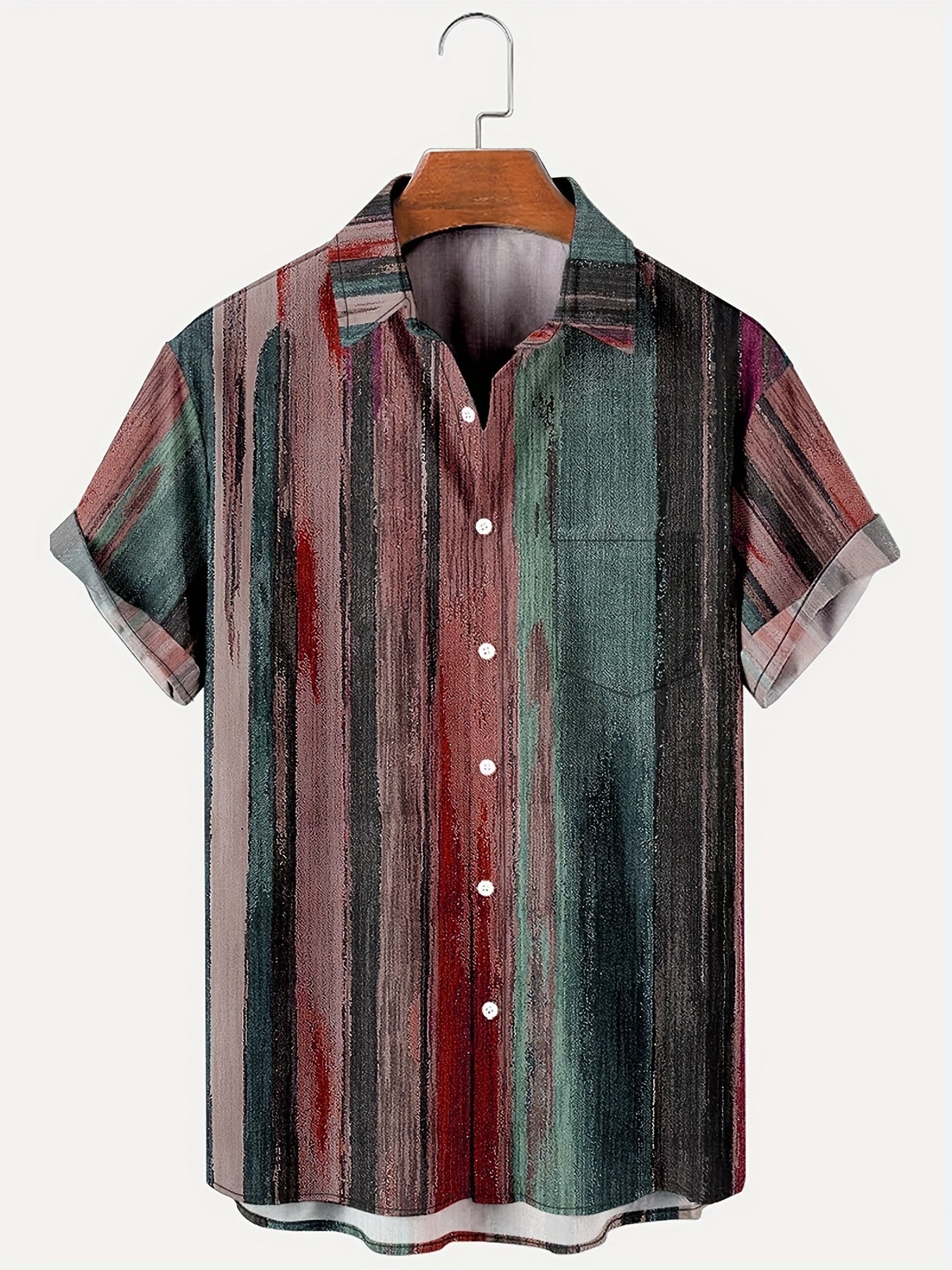Vintage Style Stripe Print Men's Short Sleeve Shirt