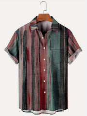 Vintage Style Stripe Print Men's Short Sleeve Shirt