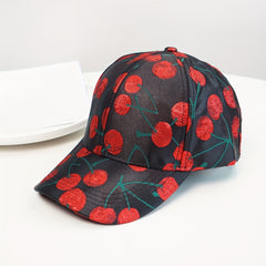 Cherry Print Baseball Cap Couple Sun Hat Adjustable Golf Dad Hats Women Men