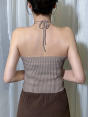Sexy Lace Up Crop Halter Top Solid Sleeveless