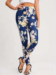 Vintage Floral Print Leggings High Waist Slim Long Length Leggings