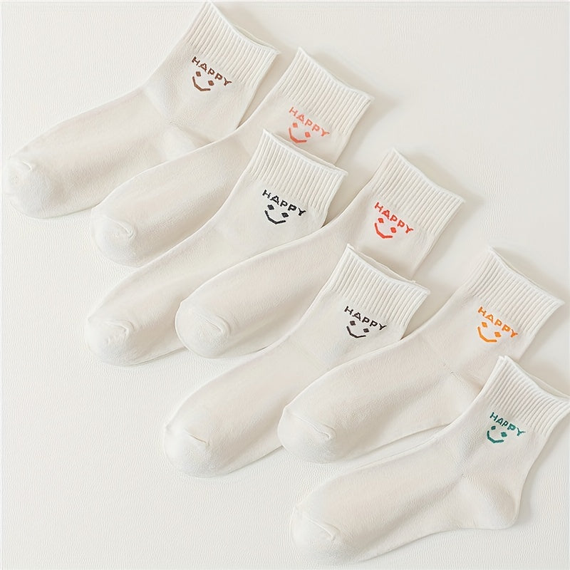 8 Pairs Smiling Face Print Socks Comfy Mid Tube Stockings