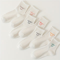 8 Pairs Smiling Face Print Socks Comfy Mid Tube Stockings