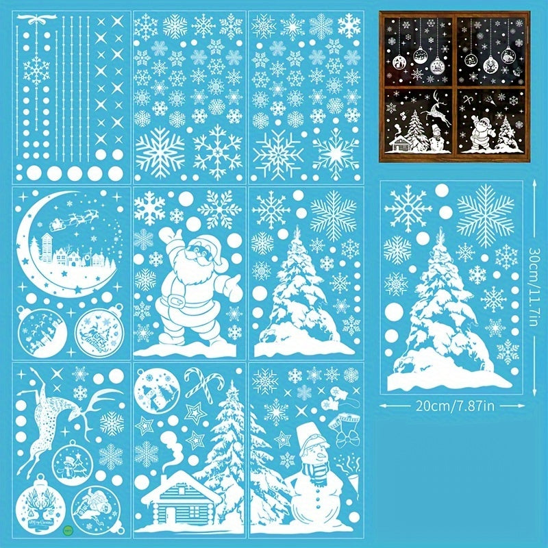 Christmas Window Stickers Set - Gingerbread Man, Santa Claus, Tree, Deer, Cat