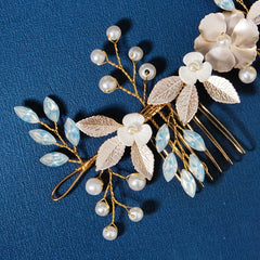 Bridal Faux Pearl Headband Double Comb Hair Accessory