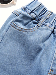 Girl's Lace Fringe Casual Jeans Trousers Elastic Waist Long Pants