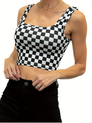 Checkered Print Crop Tank Top