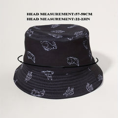 Running Rabbit Print Bucket Hat Casual Basin Hats Outdoor Sunscreen Beach Hats