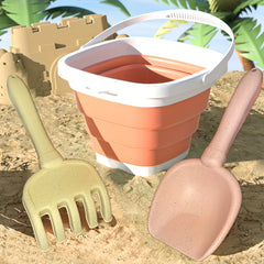 Multifunctional Straw Beach Toy Set with Folding Bucket - Play Snow, Sand, Water