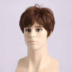 Men's Brown Short Curly Wig Daily Wear Headgear