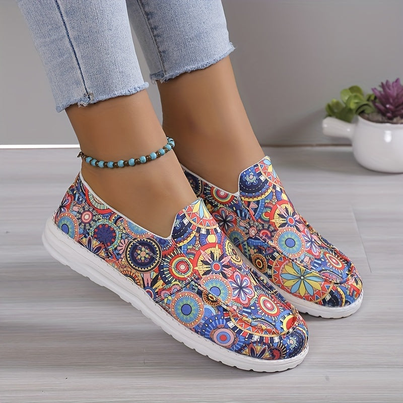 Women's Floral Slip-On Loafers Canvas Shoes Lightweight Casual Sneakers
