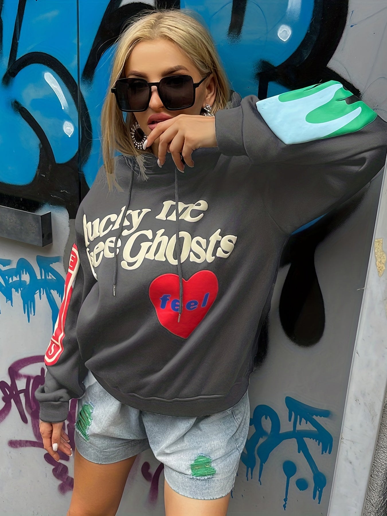 Letter Print Long Sleeve Drawstring Sports Hoodies Pullover Sweatshirt