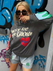Letter Print Long Sleeve Drawstring Sports Hoodies Pullover Sweatshirt