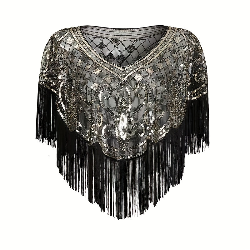 Glitter Tassel Shawl Sequin Embroidery Wrap Decorative Dress Cape Bridal Shawl