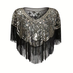 Glitter Tassel Shawl Sequin Embroidery Wrap Decorative Dress Cape Bridal Shawl