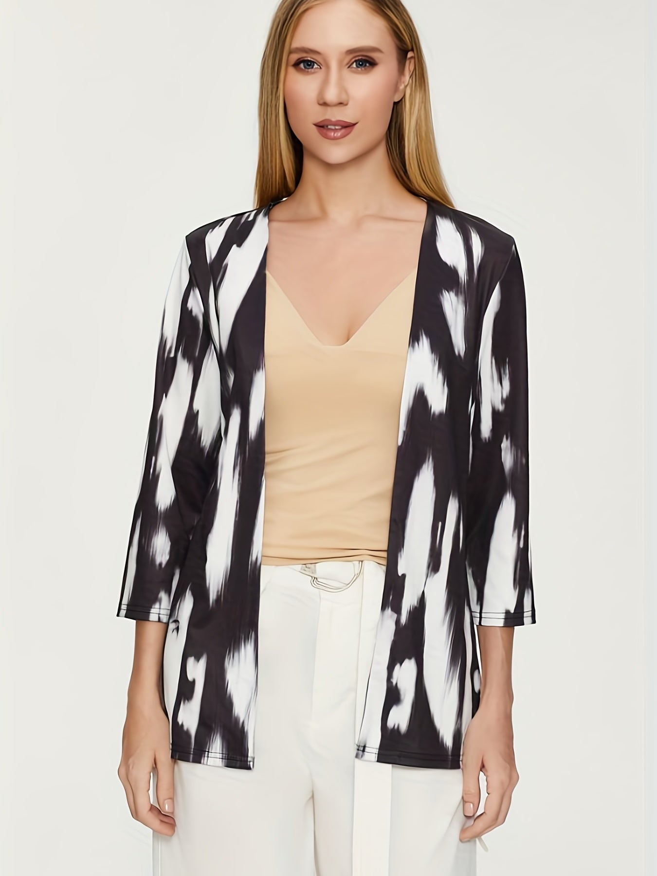 Tie Dye 3/4 Sleeve Cardigan Open Front Versatile Outerwear