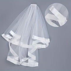 Short Double Layer Bridal Veil with Ribbon Fairy Wedding Collar