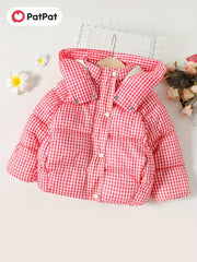 Toddler Girl Plaid Hooded Puffer Coat Casual Long Jacket
