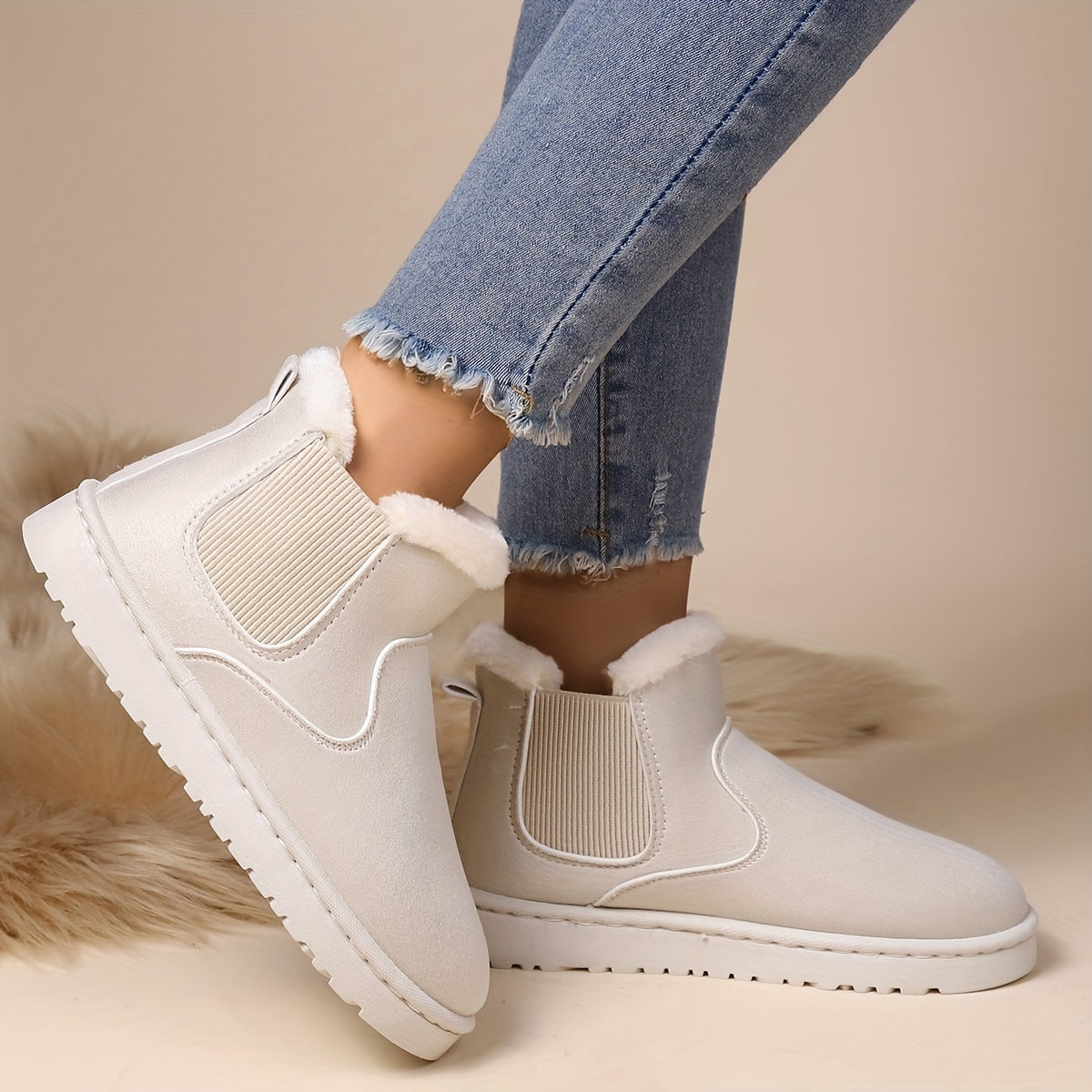 Women's Slip On Snow Boots High Round Toe Non slip Warm Fluffy Winter Shoes