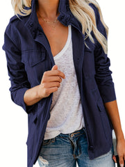 Solid Cargo Jacket Casual Long Sleeve Outerwear Women's Clothing