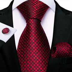 3pcs Mens Tie Wedding Business Red Necktie Hanky Cufflinks Jacquard Necktie