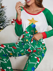 Christmas Print Pajama Set Long Sleeve Top & Pants Women's Sleepwear