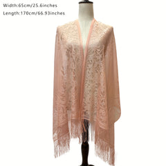 Pink Lace Long Scarf Tassel Shawl Women Dress Wrap