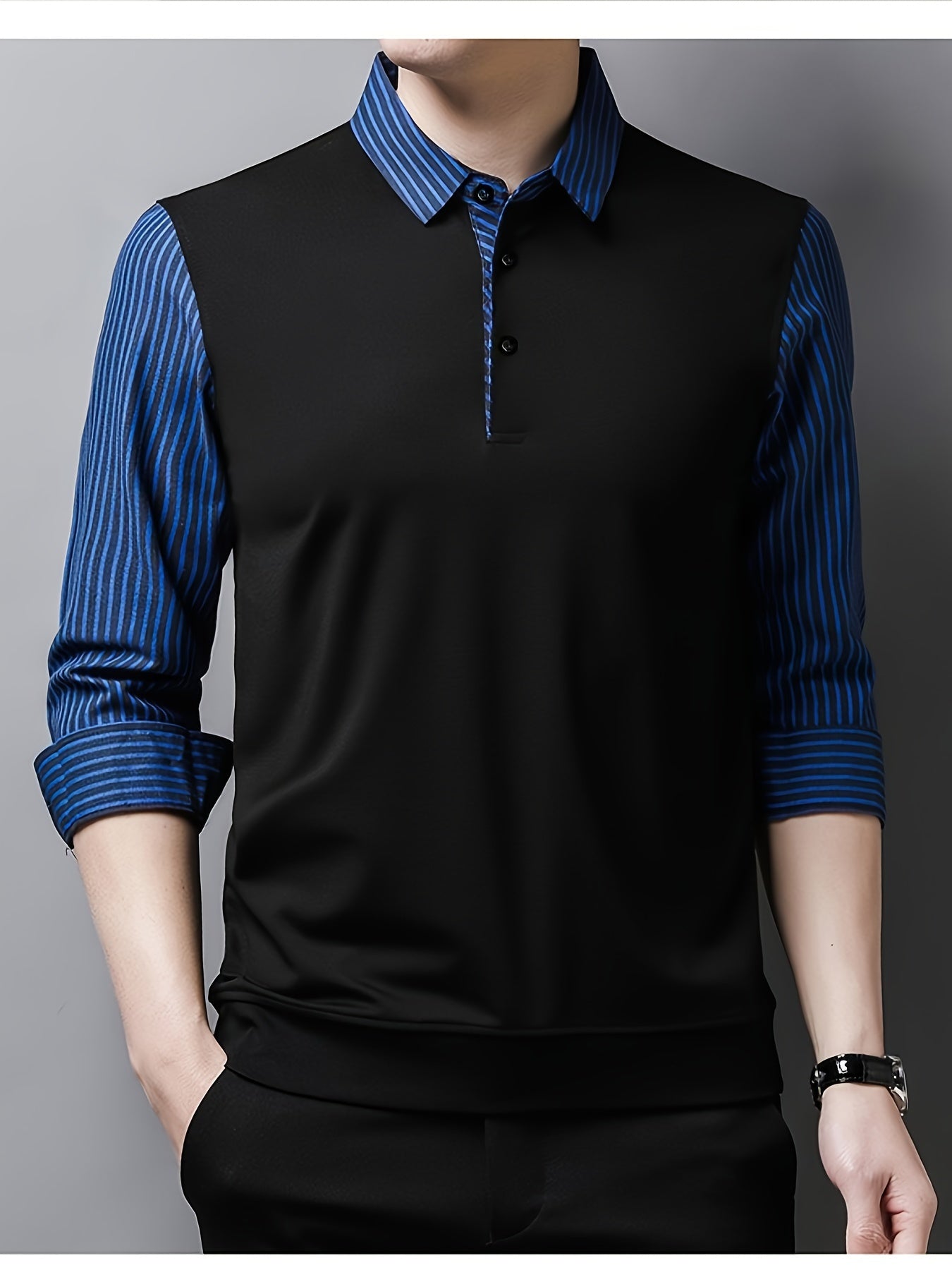 Men's Button Stripe Long Sleeve Shirt For Winter Fall