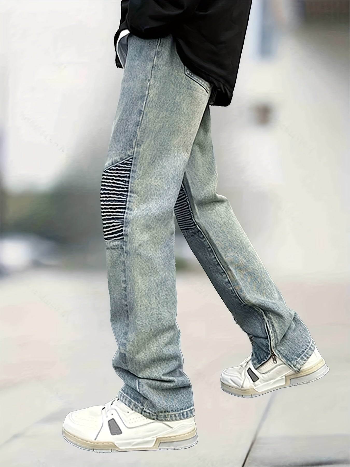 Men's Straight Leg Biker Jeans - Casual Denim Pants