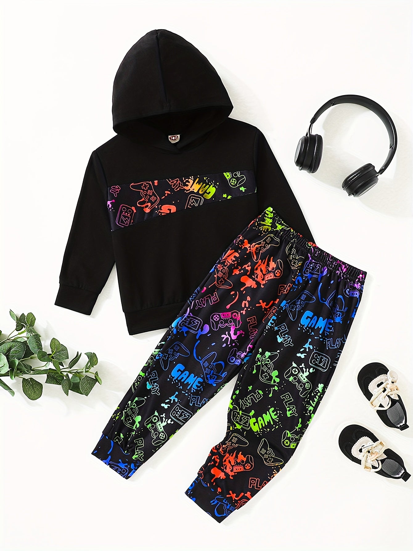 Reflective Boy's 2pcs Hoodie & Sweatpants Set Colorful Graphic Outfits
