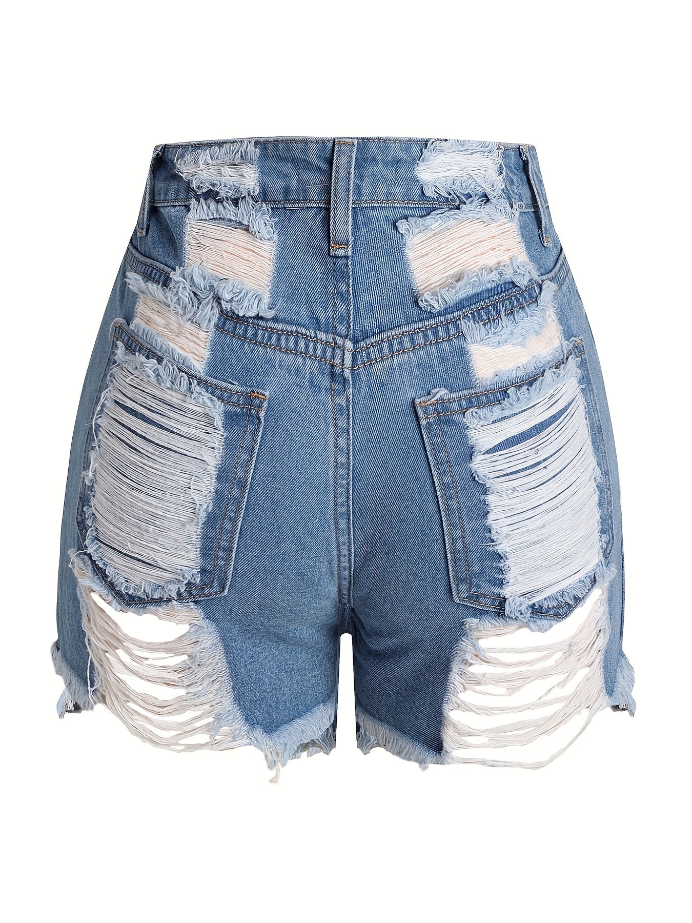 Sexy Denim Shorts Plus Size Ripped Fringe Trim Button Fly Pockets