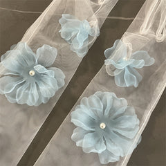 Transparent Floral Bridal Gloves with Pastel Flowers Wedding Party Formal Events