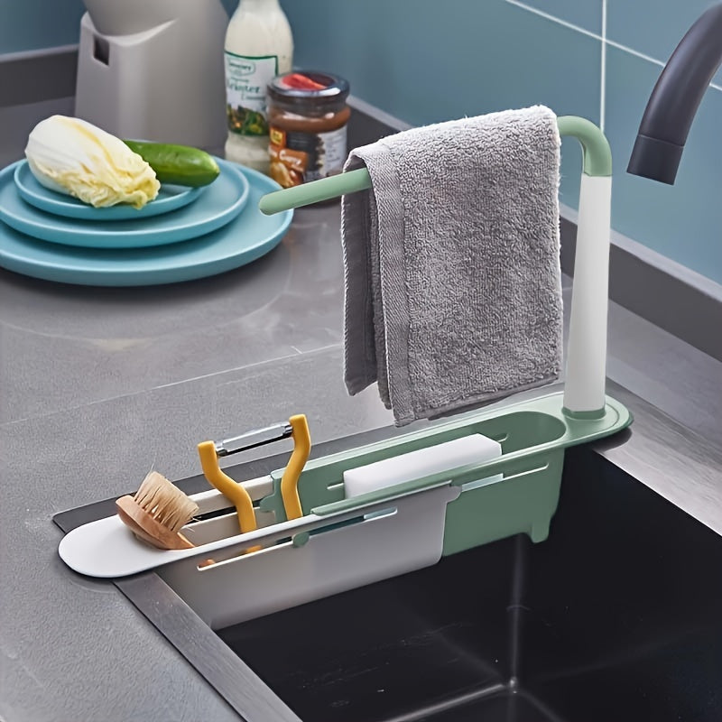 Telescopic Sink Storage Rack Adjustable Sponge Holder 2 in 1 Organizer