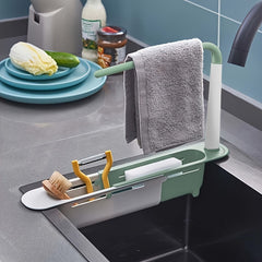 Telescopic Sink Storage Rack Adjustable Sponge Holder 2 in 1 Organizer
