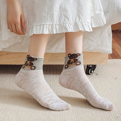 5 Pairs Cartoon 3D Textured Crew Short Socks Women's Stockings