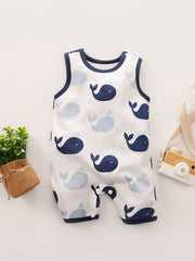 Cartoon Whale Print Romper Sleeveless Jumpsuit