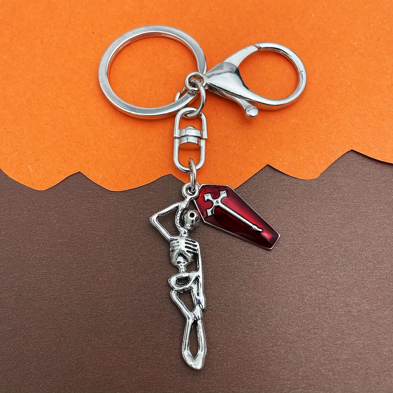Skull & Enamel Red Cross Coffin Keychain for Wallets Bags Backpacks Car Keys