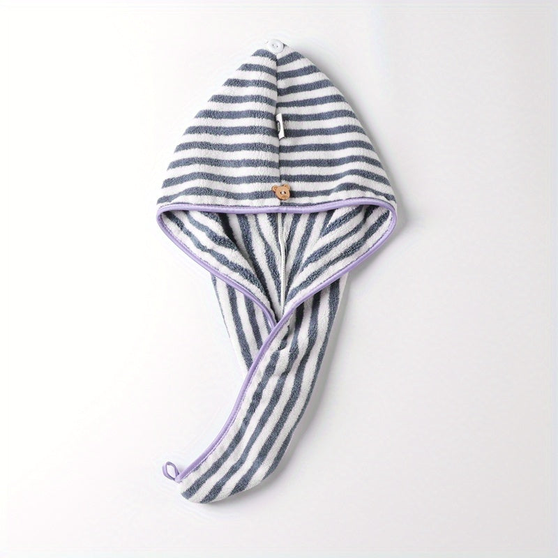 Striped Hair Drying Cap Coral Fleece Thickened Hair Towel Women's Quick-Drying