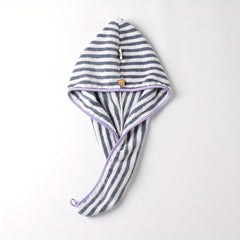 Striped Hair Drying Cap Coral Fleece Thickened Hair Towel Women's Quick-Drying