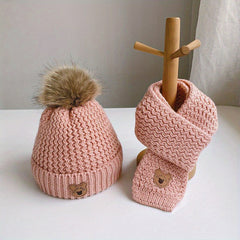 Kids Bear Woolen Hat Scarf Set Winter Warm Plus Velvet